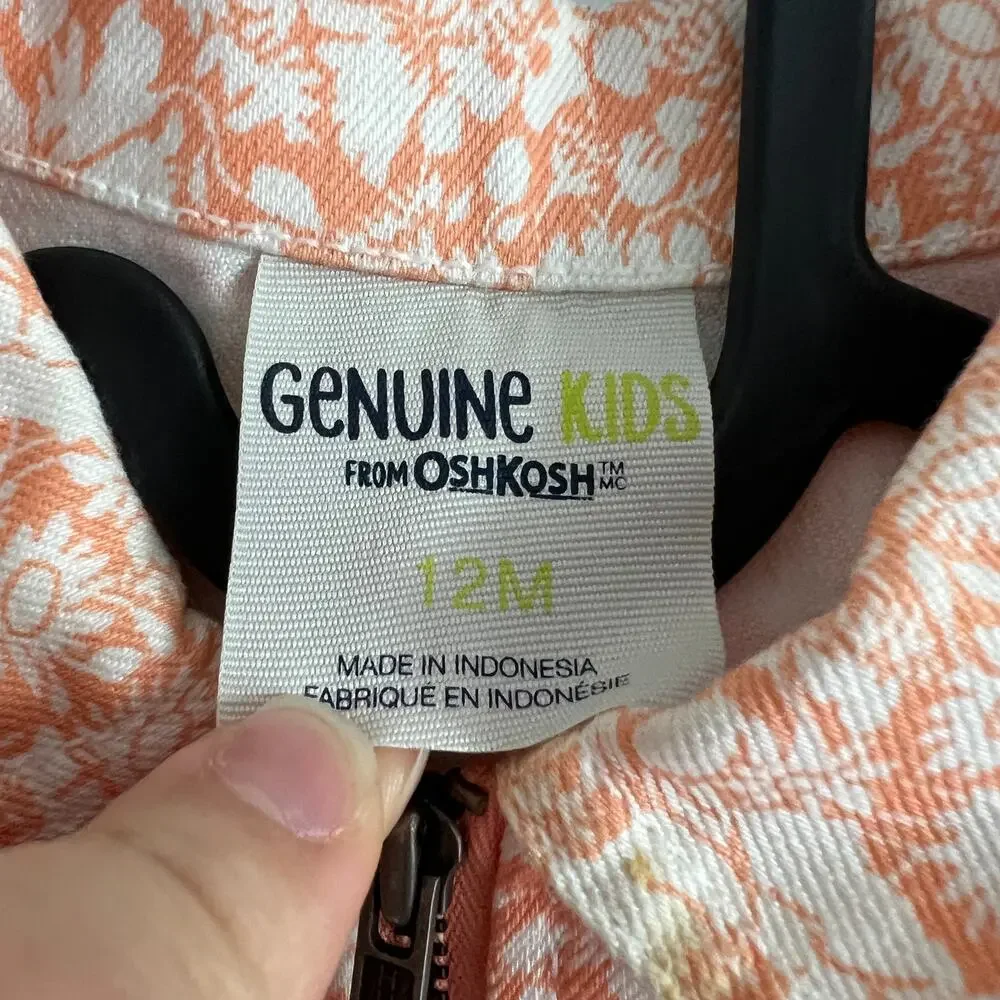 Genuine Kids OshKosh Peach & White Floral Denim Moto Jacket 12M Retro Picnic